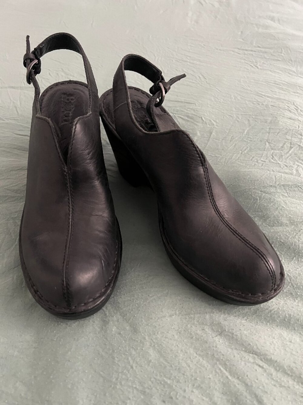 Born Flowers D85503 Black Leather Slingback Platform Clogs Comfort Size 7M
